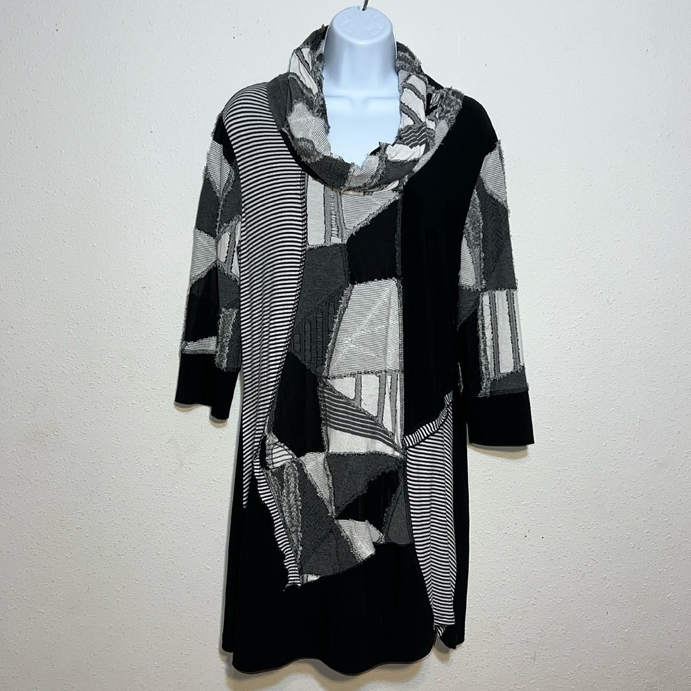 Lanalee Womens Black White Color Block Distressed Goth Witchy Dress Size Large